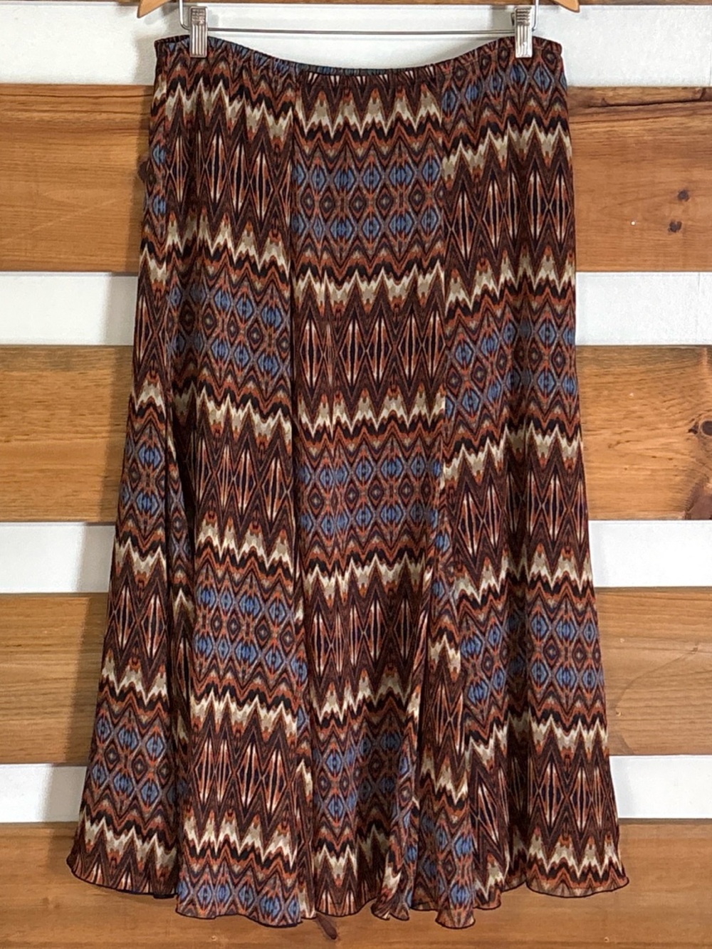 Ruby Rd. Earthy Toned Chevron & Geo Print Long Flowy Maxi Skirt Women's Size 12